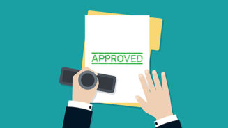 Businessman hands stamped the approved on document paper, Vector Illustration in flat style.